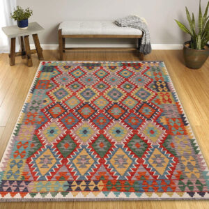 6 x 8ft Handwoven Wool Kilim Afghan Rug, Vegetable Dye Kilims, SKU:12851-235x170cm