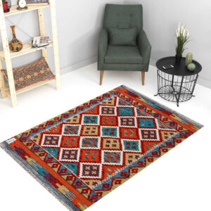 2.5x4ft Handwoven Wool Kilim Afghan Rug, Vegetable Dye Kilim Rug, SKU:10241-120x82cm