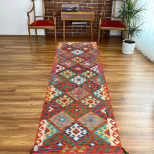 2.7x10ft Handwoven Wool Kilim Afghan Runner, Vegetable Dye Kilim Rug, SKU: 10552-285x84cm