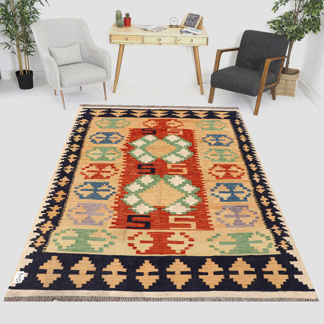 5 x 6.8ft Handwoven Wool Kilim Afghan Rug, Home Decor Rug, Vegetable Dye Kilims, SKU: 1204-203x150cm