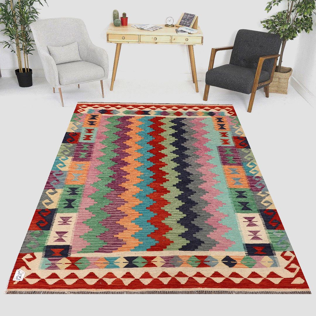 5 x 6.5ft Handwoven Wool Kilim Afghan Rug, Home Decor Rug, Vegetable Dye Kilims, SKU: 1212-193x152cm