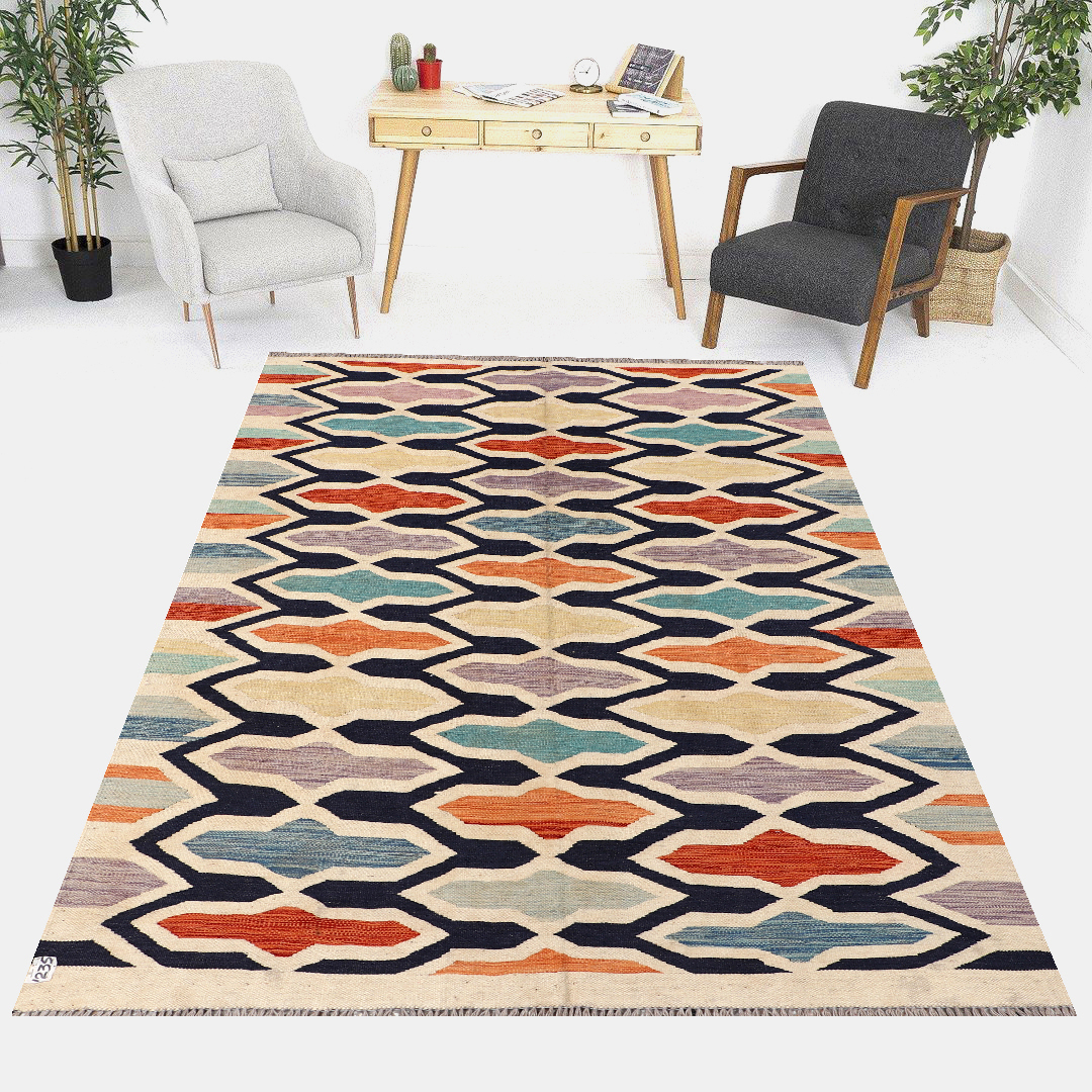 5 x 6.5ft Handwoven Wool Kilim Afghan Rug, Home Decor Rug, Vegetable Dye Kilims, SKU: 1235-193x145