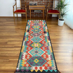 2.7x10ft Handwoven Wool Kilim Afghan Runner, Vegetable Dye Kilim Rug, SKU: 12499-283x86cm