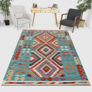 5 x 6.7ft Handwoven Wool Kilim Afghan Rug, Home Decor Rug, Vegetable Dye Kilims, SKU: 1256-198x145