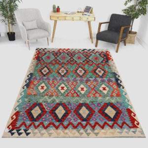 5 x 7 ft Handwoven Wool Kilim Afghan Rug, Home Decor Rug, Vegetable Dye Kilims, SKU:12638-214x149cm