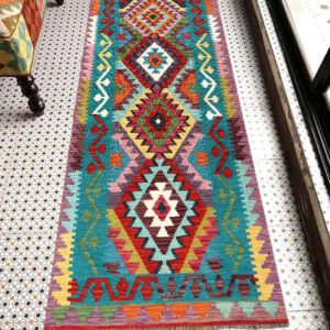 2.5x7ft Handwoven Wool Kilim Afghan Runner, Vegetable Dye Kilim Rug, SKU: 13228-201x85cm