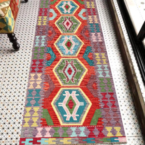 2.5x7ft Handwoven Wool Kilim Afghan Runner, Vegetable Dye Kilim Rug, SKU: 13231-197x87cm