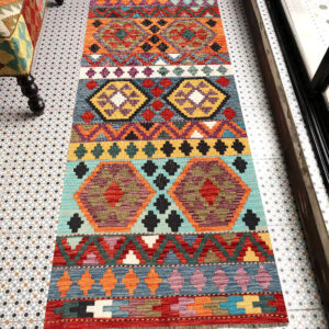 2.5x7ft Handwoven Wool Kilim Afghan Runner, Vegetable Dye Kilim Rug, SKU: 13247-194x84cm