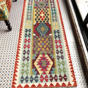 2.5x7ft Handwoven Wool Kilim Afghan Runner, Vegetable Dye Kilim Rug, SKU: 13253-196x83cm