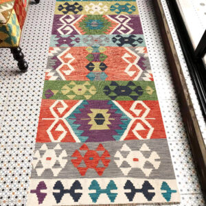 2.5x7ft Handwoven Wool Kilim Afghan Runner, Vegetable Dye Kilim Rug, SKU: 13263-192x81cm