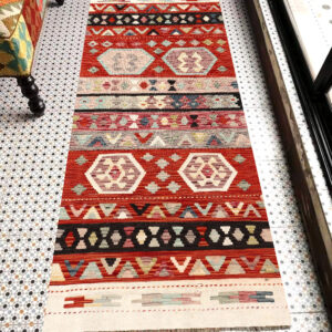 2.5x7ft Handwoven Wool Kilim Afghan Runner, Vegetable Dye Kilim Rug, SKU: 13265-193x80cm