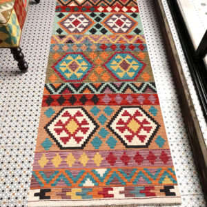 2.5x7ft Handwoven Wool Kilim Afghan Runner, Vegetable Dye Kilim Rug, SKU: 13285-198x80cm