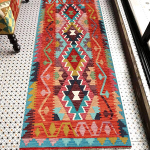 2.5x7ft Handwoven Wool Kilim Afghan Runner, Vegetable Dye Kilim Rug, SKU: 13313-203x76cm