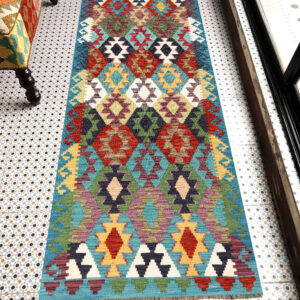 2.5x7ft Handwoven Wool Kilim Afghan Runner, Vegetable Dye Kilim Rug, SKU: 13315-193x81cm