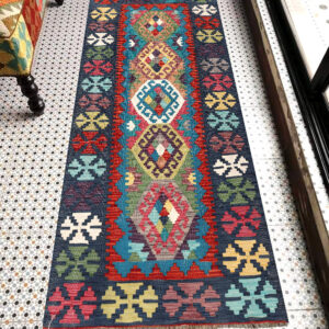 2.5x7ft Handwoven Wool Kilim Afghan Runner, Vegetable Dye Kilim Rug, SKU: 13325-195x82cm