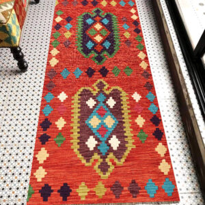 2.5x6ft Handwoven Wool Kilim Afghan Runner, Vegetable Dye Kilim Rug, SKU: 13328-182x78cm