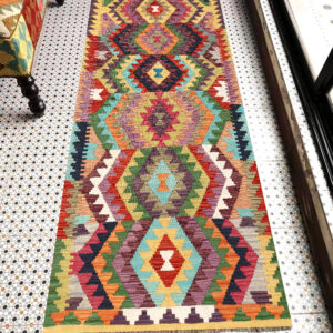 2.5x6.5ft Handwoven Wool Kilim Afghan Runner, Vegetable Dye Kilim Rug, SKU: 13344-201x81cm