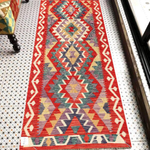 2.5x6ft Handwoven Wool Kilim Afghan Runner, Vegetable Dye Kilim Rug, SKU: 13350-186x72cm