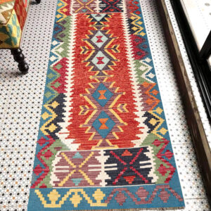 2.5x6.5ft Handwoven Wool Kilim Afghan Runner, Vegetable Dye Kilim Rug, SKU: 13353-200x80cm