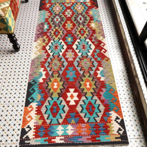 2.5x6.5ft Handwoven Wool Kilim Afghan Runner, Vegetable Dye Kilim Rug, SKU: 13354-196x76cm