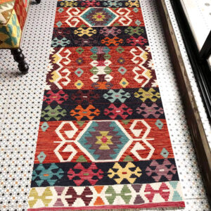 2.7x6.5ft Handwoven Wool Kilim Afghan Runner, Vegetable Dye Kilim Rug, SKU: 13356-196x83cm