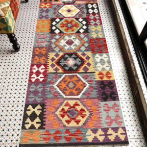 2.7x6.5ft Handwoven Wool Kilim Afghan Runner, Vegetable Dye Kilim Rug, SKU: 13357-197x78cm