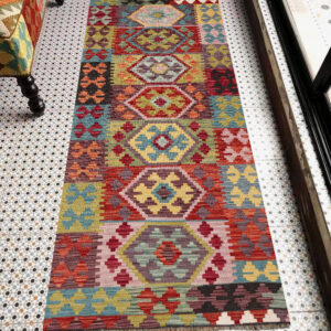 2.7x6.5ft Handwoven Wool Kilim Afghan Runner, Vegetable Dye Kilim Rug, SKU: 13360-201x81cm
