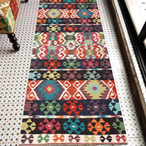 2.7x6.5ft Handwoven Wool Kilim Afghan Runner, Vegetable Dye Kilim Rug, SKU: 13362-201x86cm
