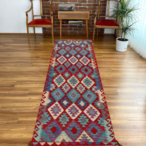 2.7x10ft Handwoven Wool Kilim Afghan Runner, Vegetable Dye Kilim Rug, SKU:1403-291x76cm