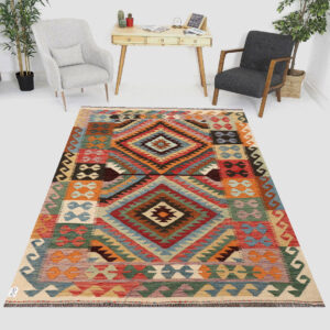 5 x 6.7ft Handwoven Wool Kilim Afghan Rug, Home Decor Rug, Vegetable Dye Kilims, SKU: 1542-198x149