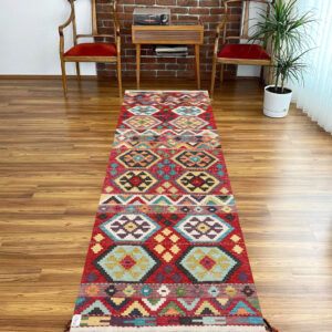 2.8x10ft Handwoven Wool Kilim Afghan Runner, Vegetable Dye Kilim Rug, SKU: 15967-293x80cm