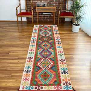 2.8x10ft Handwoven Wool Kilim Afghan Runner, Vegetable Dye Kilim Rug, SKU: 15972-295x88cm