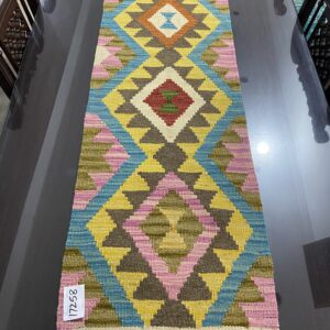 1.3x4ft Handwoven Wool Kilim Afghan Table Runner, Vegetable Kilim Rug, SKU:17258