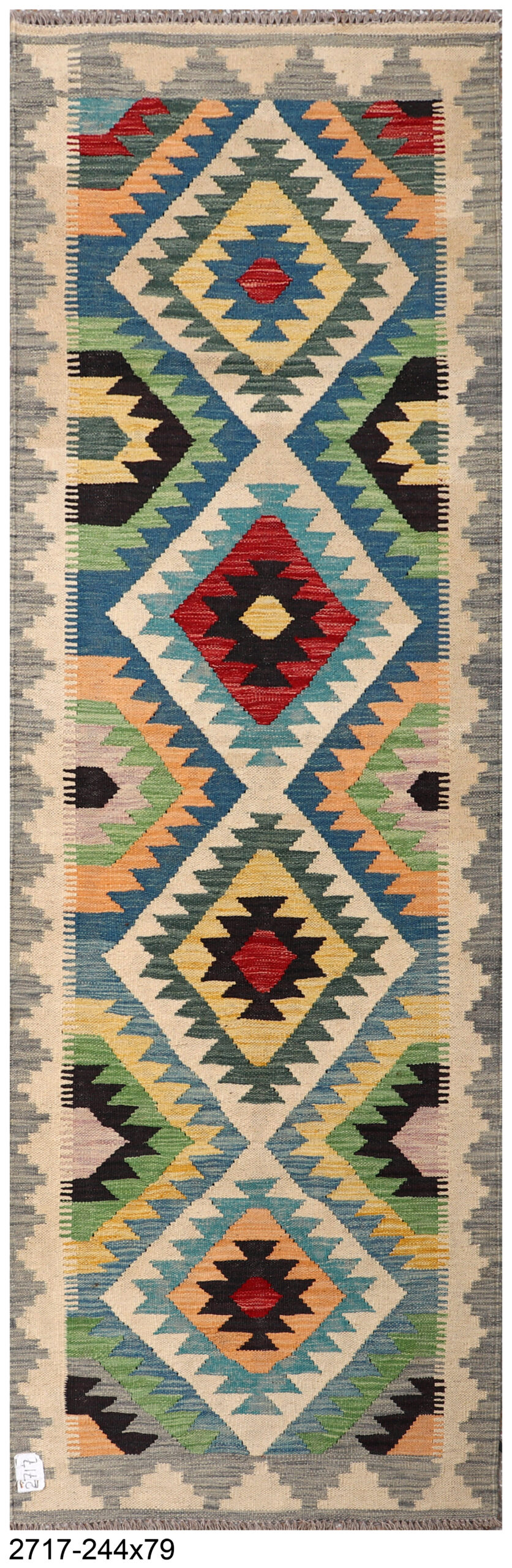 2.7x8ft Handwoven Wool Kilim Afghan Runner, Vegetable Dye Kilim Rug, SKU: 2717-244x79 - Image 2