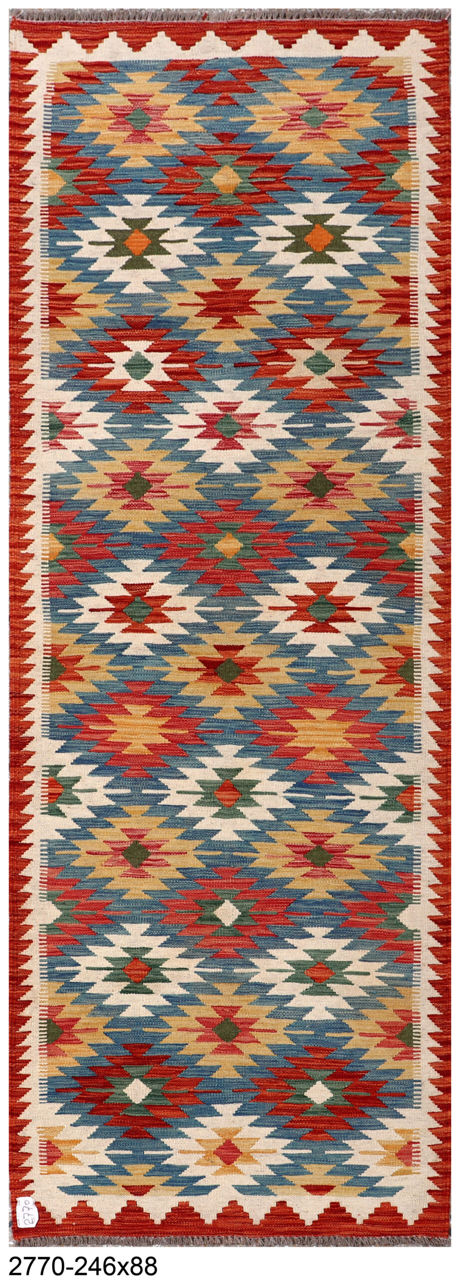 2.9x8ft Handwoven Wool Kilim Afghan Runner, Vegetable Dye Kilim Rug, SKU: 2770-246x88 - Image 2