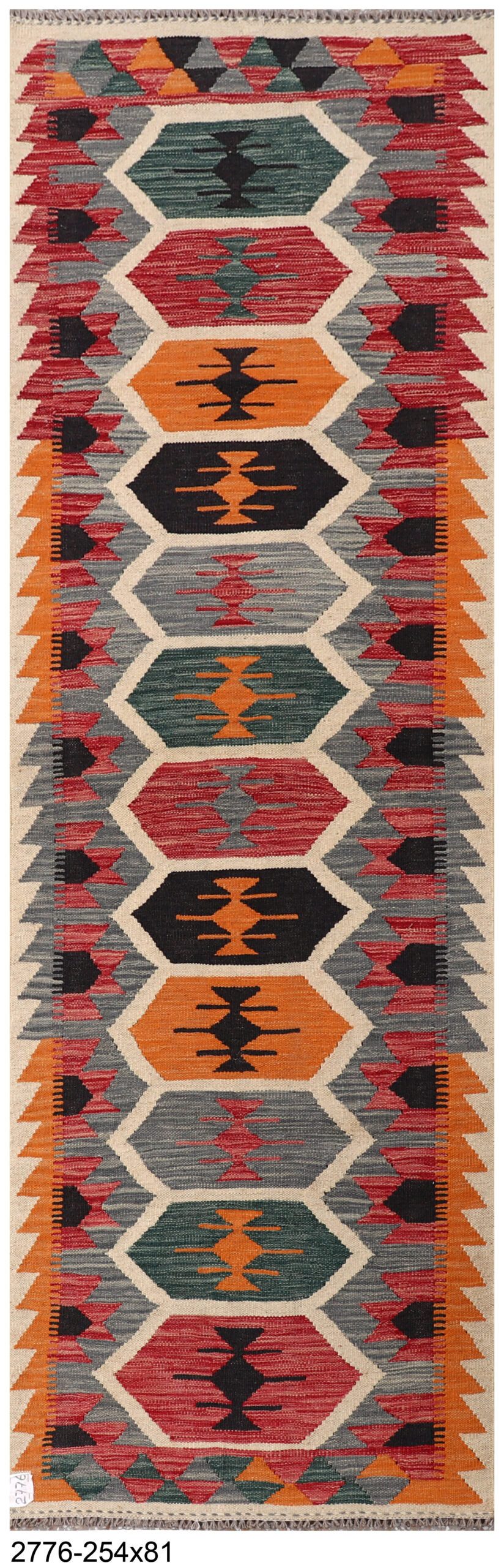 2.7x8ft Handwoven Wool Kilim Afghan Runner, Vegetable Dye Kilim Rug, SKU: 2776-254x81 - Image 2