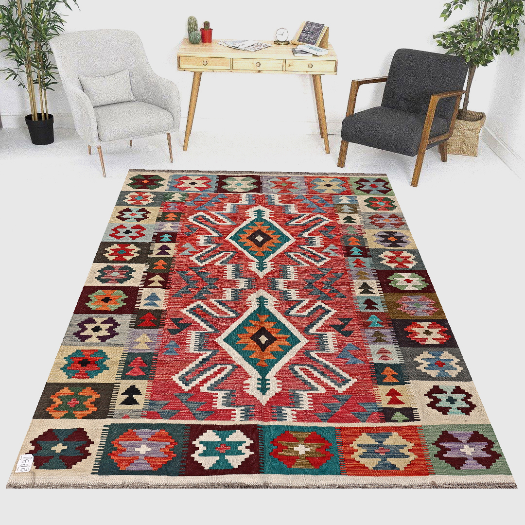 5 x 6.7ft Handwoven Wool Kilim Afghan Rug, Home Decor Rug, Vegetable Dye Kilims, SKU: 2831-199x146