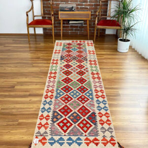 2.7x10ft Handwoven Wool Kilim Afghan Runner, Vegetable Dye Kilim Rug, SKU:2983-299x77cm