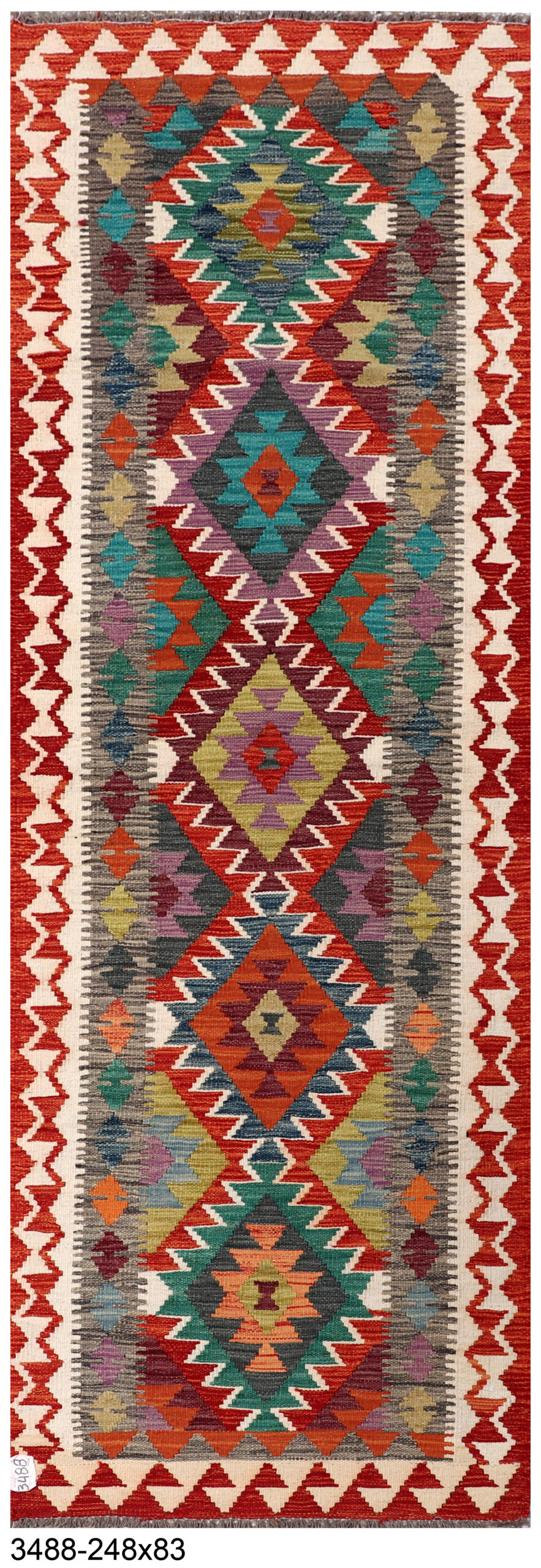 2.7x8ft Handwoven Wool Kilim Afghan Runner, Vegetable Dye Kilim Rug, SKU: 3488-248x83cm - Image 2