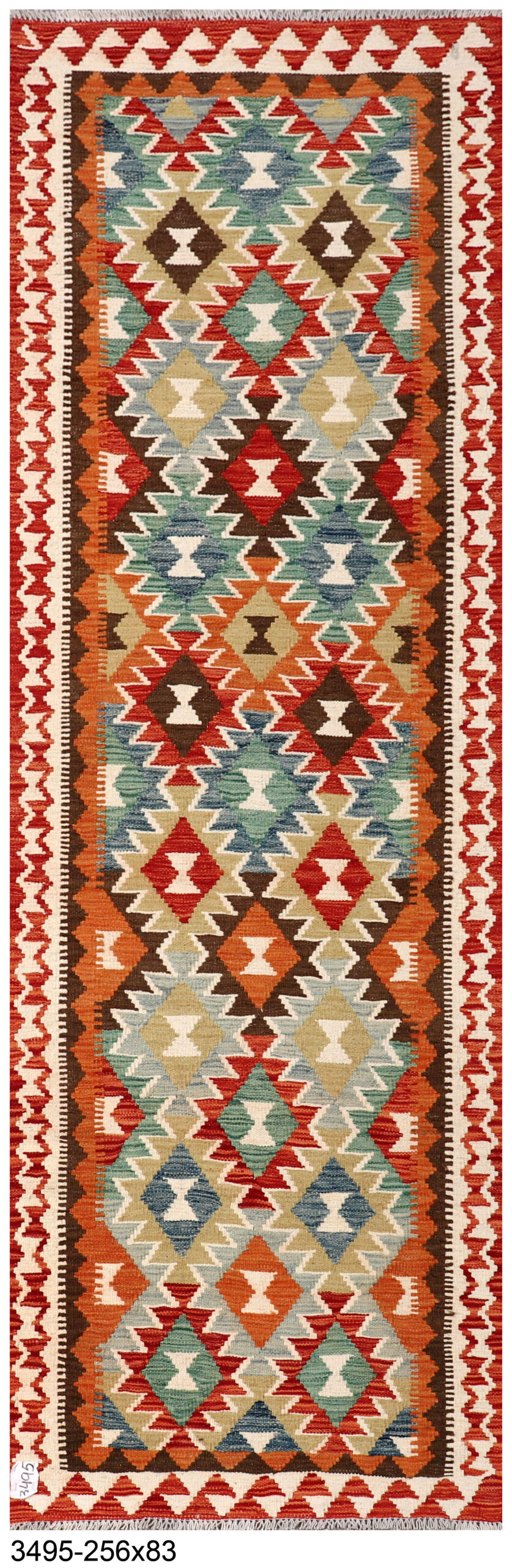 2.7x8.5ft Handwoven Wool Kilim Afghan Runner, Vegetable Dye Kilim Rug, SKU:3495-256x83cm - Image 2