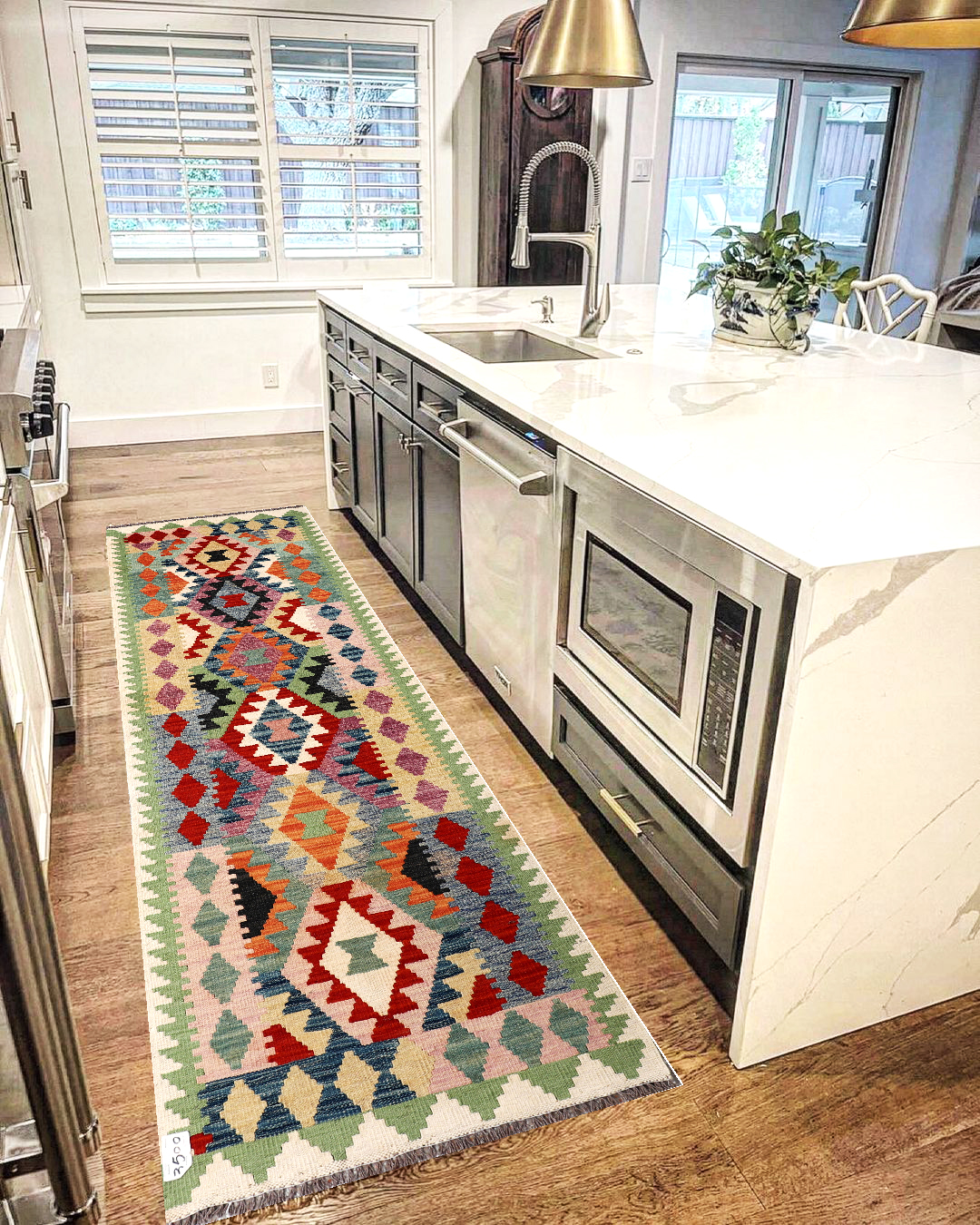 2.6x8 ft Handwoven Wool Kilim Afghan Runner, Vegetable Dye Kilim Rug, SKU: 3500-244x80cm