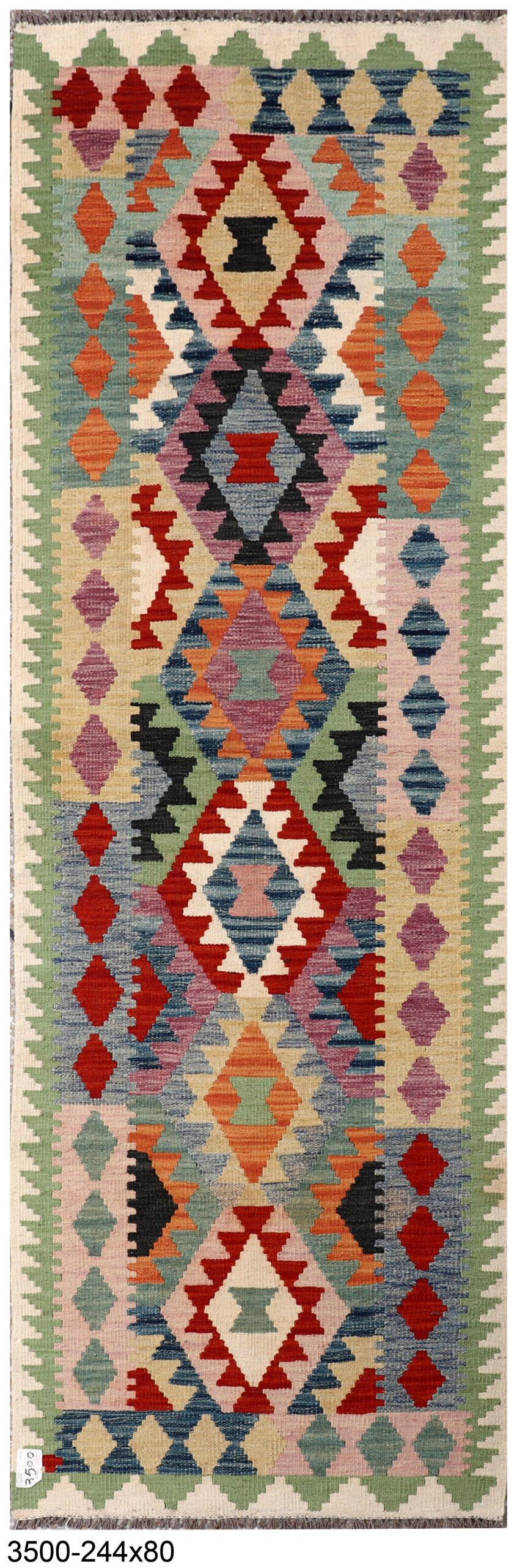 2.6x8 ft Handwoven Wool Kilim Afghan Runner, Vegetable Dye Kilim Rug, SKU: 3500-244x80cm - Image 2