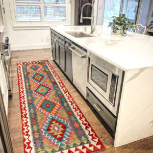 2.6x8 ft Handwoven Wool Kilim Afghan Runner, Vegetable Dye Kilim Rug, SKU: 3507-248x85