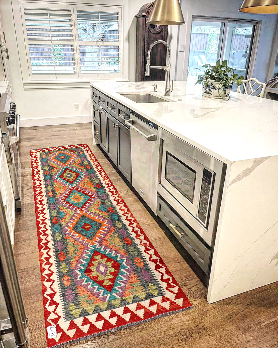2.6x8 ft Handwoven Wool Kilim Afghan Runner, Vegetable Dye Kilim Rug, SKU: 3507-248x85