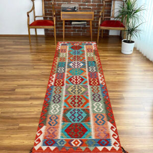 2.7x10ft Handwoven Wool Kilim Afghan Runner, Vegetable Dye Kilim Rug, SKU: 3525-284x80cm