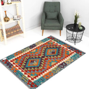 2.5x4ft Handwoven Wool Kilim Afghan Rug, Vegetable Dye Kilim Rug, SKU: 3860-120x83cm