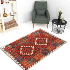 2.5x4ft Handwoven Wool Kilim Afghan Rug, Vegetable Dye Kilim Rug, SKU: 4684-119x84cm
