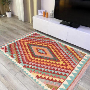 3x5ft Handwoven Wool Kilim Afghan Rug, Vegetable Kilim Rug, SKU: 4798-155x98cm