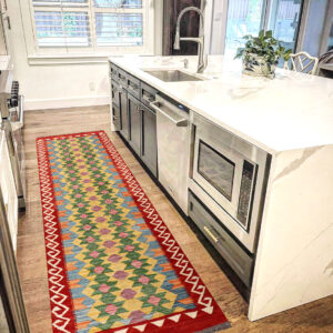 2.7x8 ft Handwoven Wool Kilim Afghan Runner, Vegetable Dye Kilim Rug, SKU: 4865-244x84