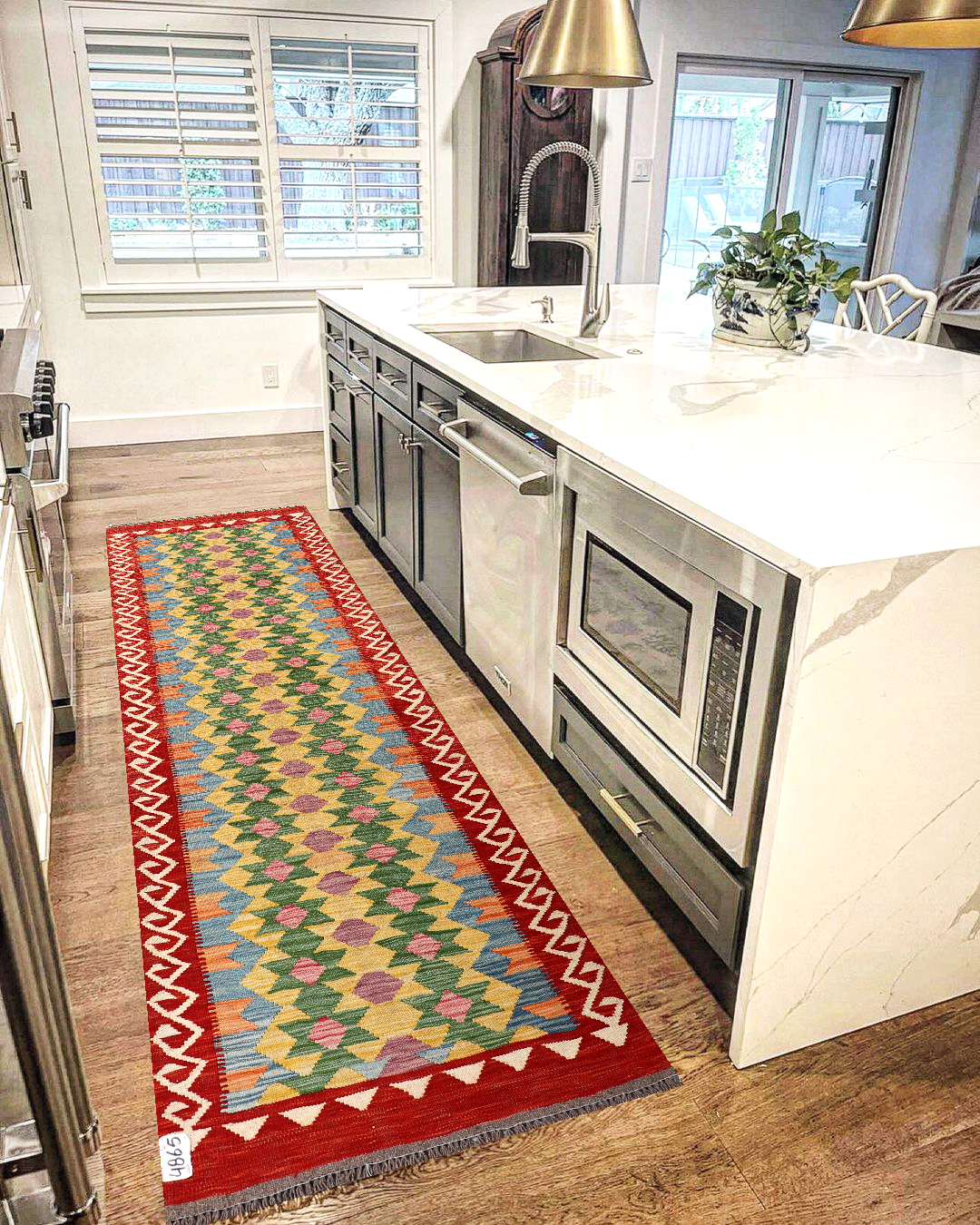 2.7x8 ft Handwoven Wool Kilim Afghan Runner, Vegetable Dye Kilim Rug, SKU: 4865-244x84